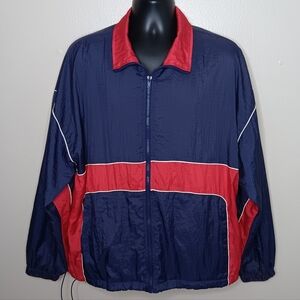 Vintage 80s 90s Athletic Works Mens Large Nylon Jacket Full Zip Windbreaker Navy